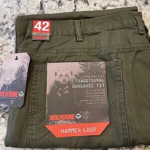 Wolverine Mens 42x32 Workwear Traditional Dungaree Hammer Loop Pants Olive Green